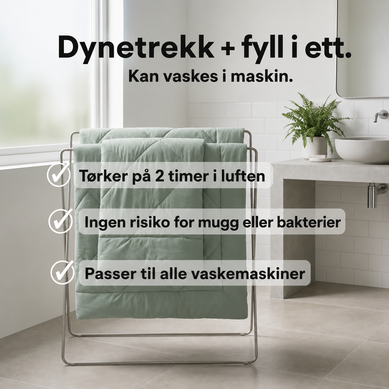EasySleep® 2-i-1-dyne med hurtigtørkende teknologi som gjør sengetøy unødvendig