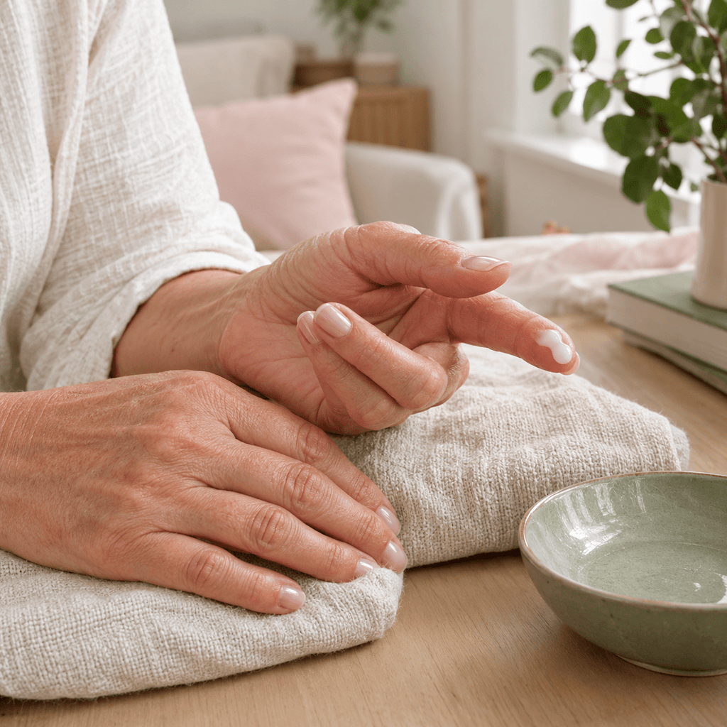 En dråpe serum på fingertuppen