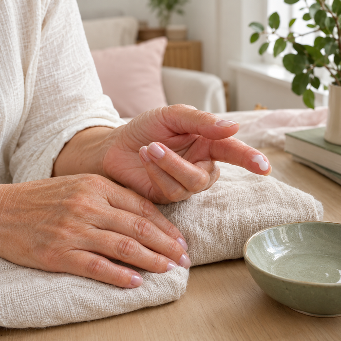 En dråpe serum på fingertuppen